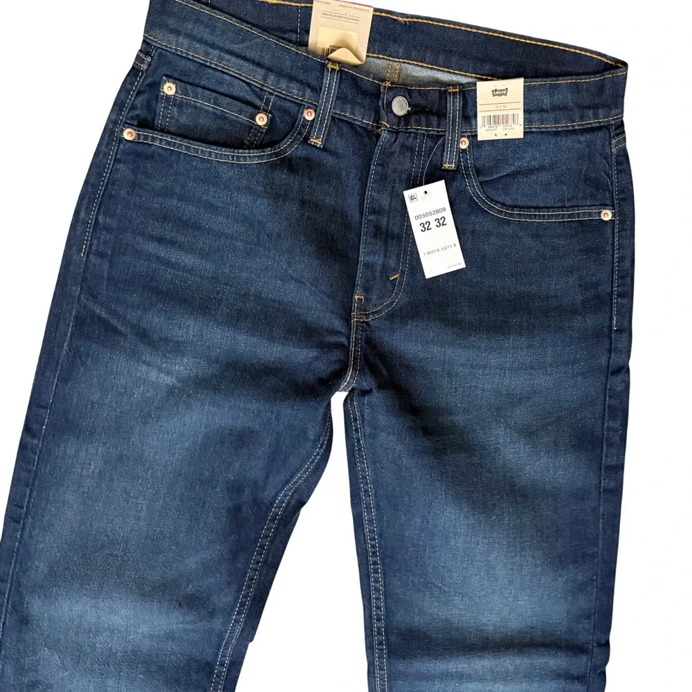 New Levi's 505 Regular Fit Jeans Mens 32x32 Dark Wash Stretch Straight Leg